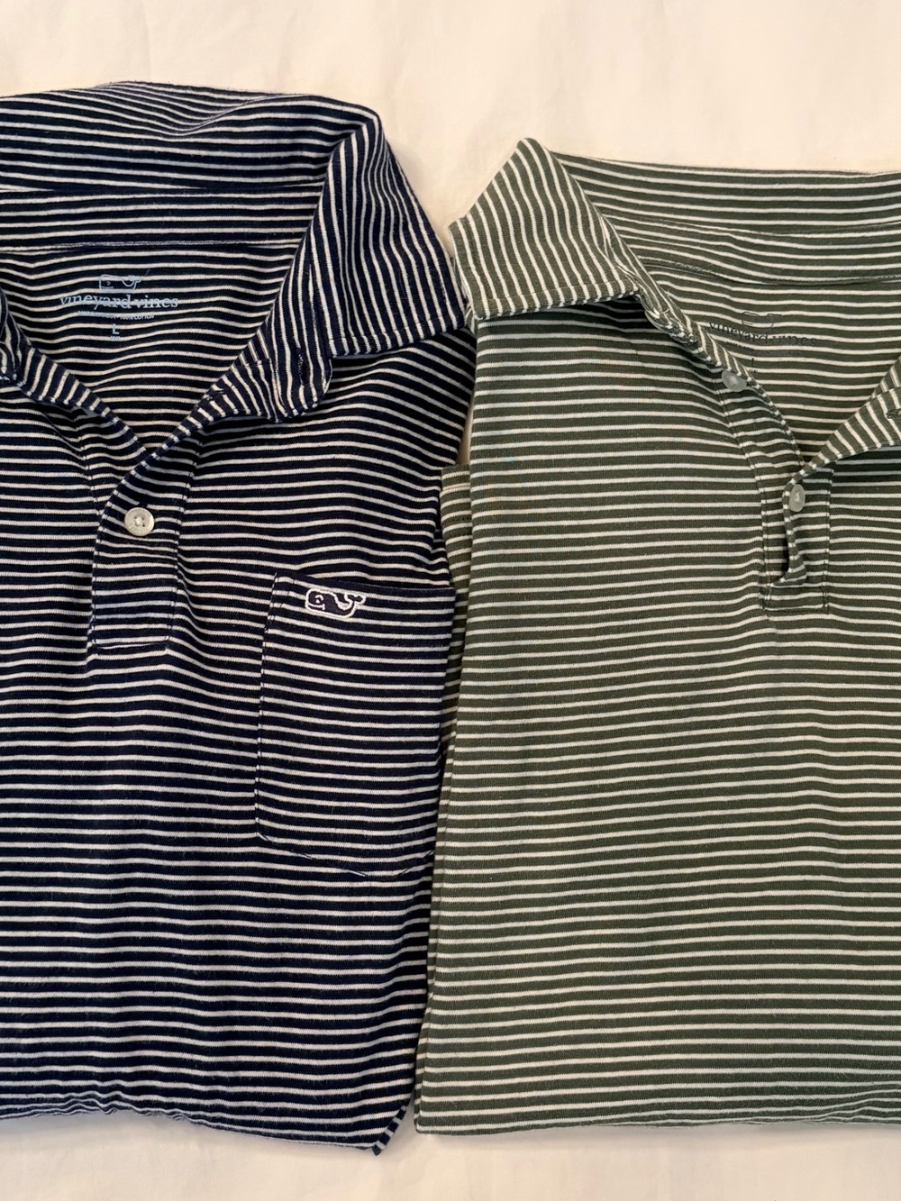 Vineyard Vines Navy & Olive Striped Polos Pair Boys Size L (14)